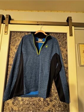 Spyder Men's Blue Zip-Up Sweater with Black Panels